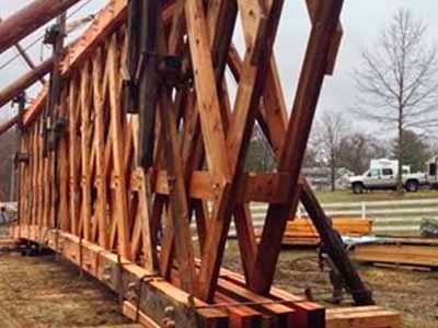 Gold Mine covered bridge during restoration with new timber framing exposed